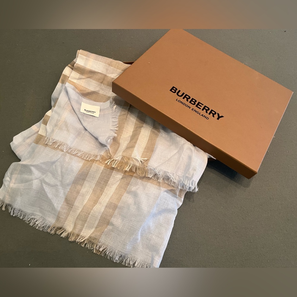 Blue and Brown Burberry Silk Scarf